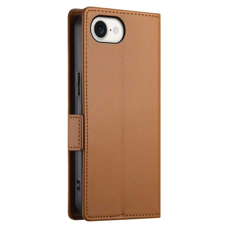 For iPhone 16e Side Buckle Magnetic Frosted Leather Phone Case(Brown)
