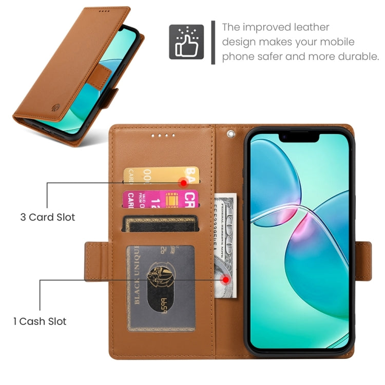 For iPhone 16e Side Buckle Magnetic Frosted Leather Phone Case(Brown)