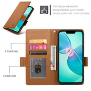 For iPhone 16e Side Buckle Magnetic Frosted Leather Phone Case(Brown)