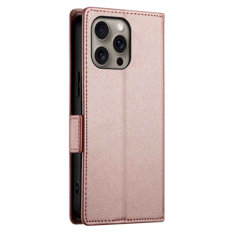 For iPhone 16 Pro Max Side Buckle Magnetic Frosted Leather Phone Case(Rose Gold)