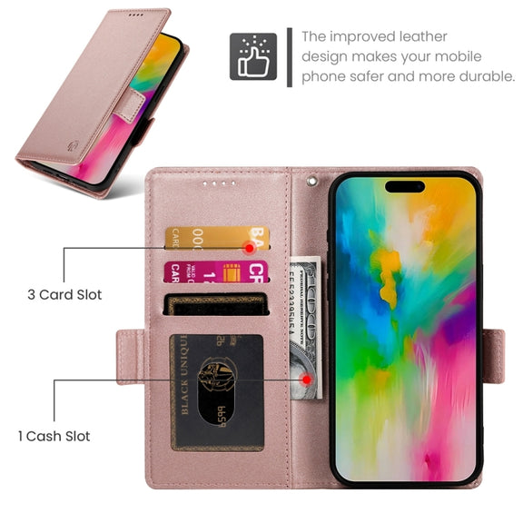 For iPhone 16 Pro Max Side Buckle Magnetic Frosted Leather Phone Case(Rose Gold)