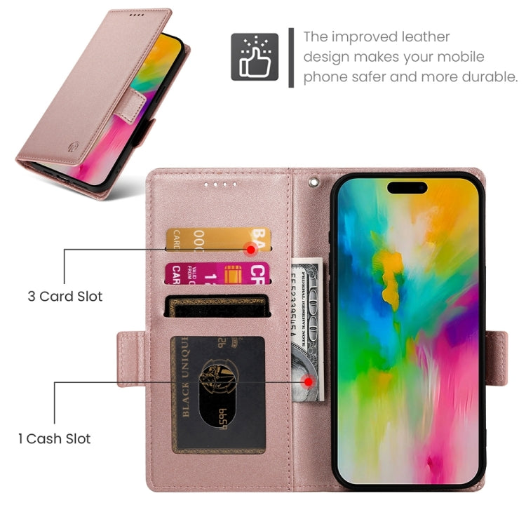 For iPhone 16 Pro Max Side Buckle Magnetic Frosted Leather Phone Case(Rose Gold)