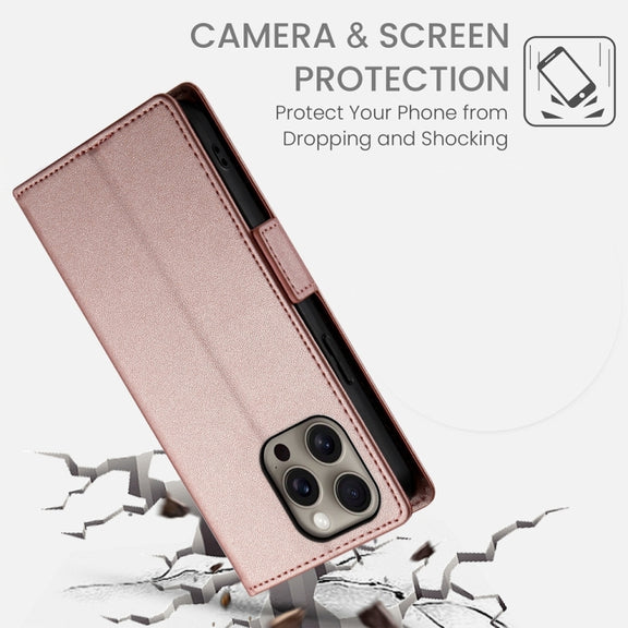 For iPhone 16 Pro Max Side Buckle Magnetic Frosted Leather Phone Case(Rose Gold)