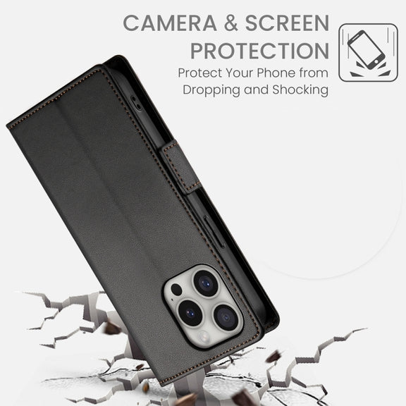 For iPhone 16 Pro Side Buckle Magnetic Frosted Leather Phone Case(Black)