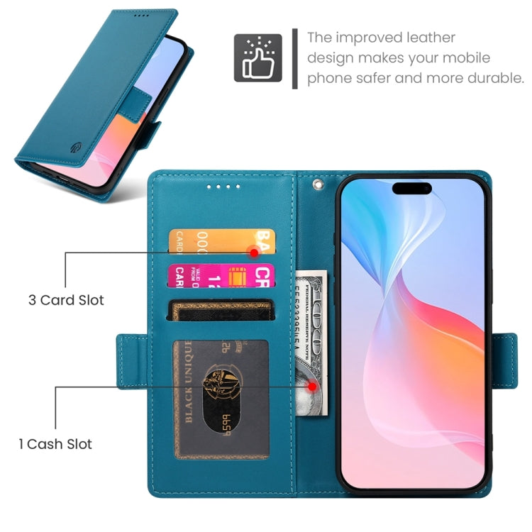 For iPhone 16 Pro Side Buckle Magnetic Frosted Leather Phone Case(Blue)