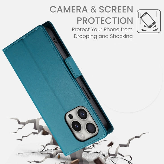 For iPhone 16 Pro Side Buckle Magnetic Frosted Leather Phone Case(Blue)