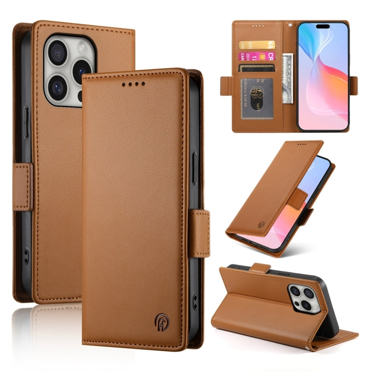 For iPhone 16 Pro Side Buckle Magnetic Frosted Leather Phone Case(Brown)
