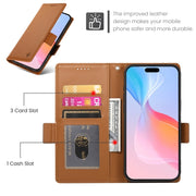 For iPhone 16 Pro Side Buckle Magnetic Frosted Leather Phone Case(Brown)
