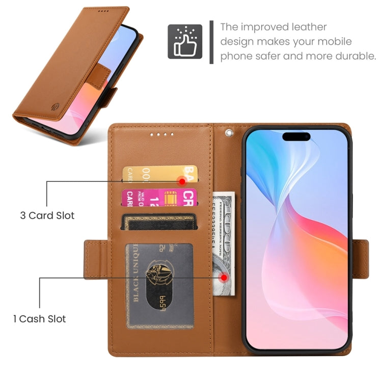 For iPhone 16 Pro Side Buckle Magnetic Frosted Leather Phone Case(Brown)