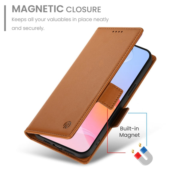For iPhone 16 Pro Side Buckle Magnetic Frosted Leather Phone Case(Brown)