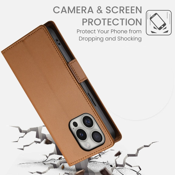 For iPhone 16 Pro Side Buckle Magnetic Frosted Leather Phone Case(Brown)