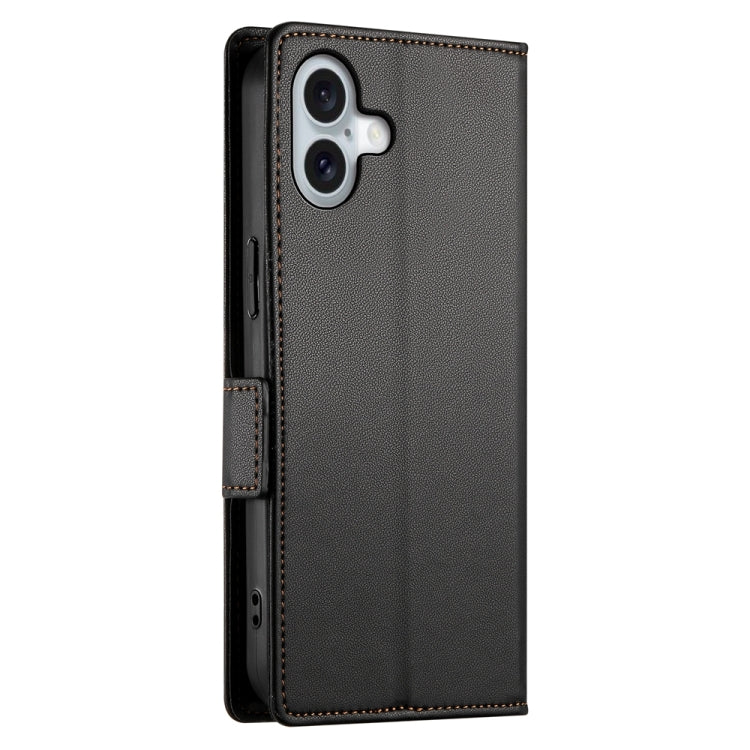 For iPhone 16 Plus Side Buckle Magnetic Frosted Leather Phone Case(Black)