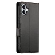 For iPhone 16 Plus Side Buckle Magnetic Frosted Leather Phone Case(Black)