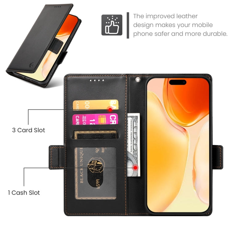 For iPhone 16 Plus Side Buckle Magnetic Frosted Leather Phone Case(Black)