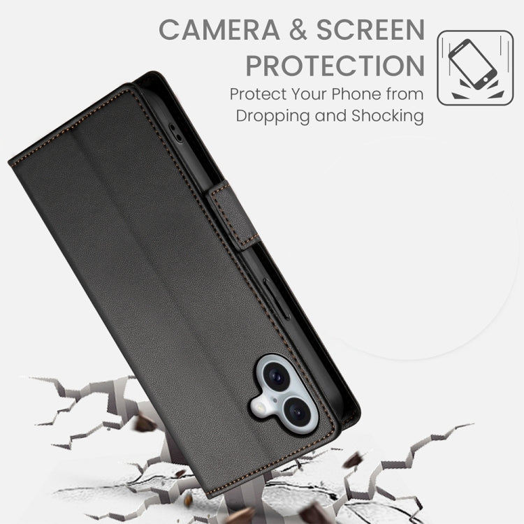 For iPhone 16 Plus Side Buckle Magnetic Frosted Leather Phone Case(Black)