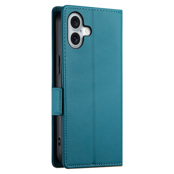 For iPhone 16 Plus Side Buckle Magnetic Frosted Leather Phone Case(Blue)