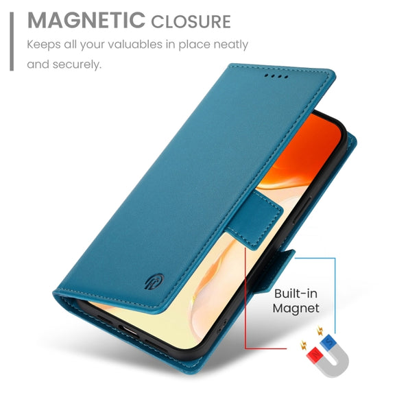 For iPhone 16 Plus Side Buckle Magnetic Frosted Leather Phone Case(Blue)