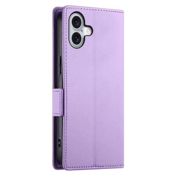 For iPhone 16 Plus Side Buckle Magnetic Frosted Leather Phone Case(Purple)