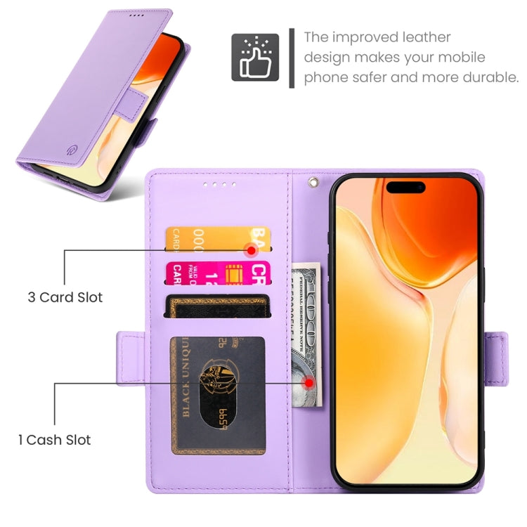 For iPhone 16 Plus Side Buckle Magnetic Frosted Leather Phone Case(Purple)