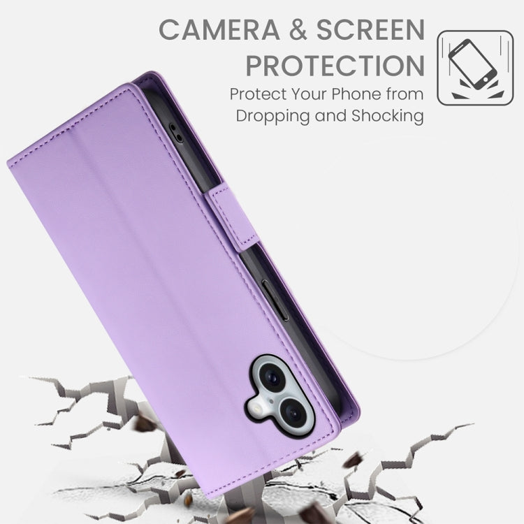 For iPhone 16 Plus Side Buckle Magnetic Frosted Leather Phone Case(Purple)