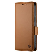 For iPhone 16 Plus Side Buckle Magnetic Frosted Leather Phone Case(Brown)
