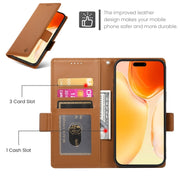For iPhone 16 Plus Side Buckle Magnetic Frosted Leather Phone Case(Brown)