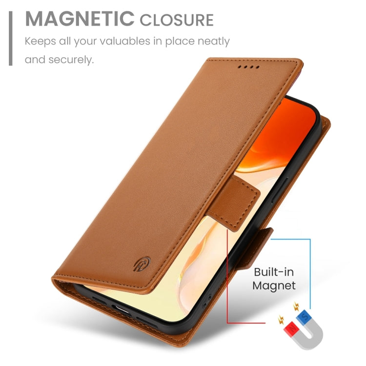 For iPhone 16 Plus Side Buckle Magnetic Frosted Leather Phone Case(Brown)