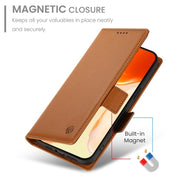 For iPhone 16 Plus Side Buckle Magnetic Frosted Leather Phone Case(Brown)