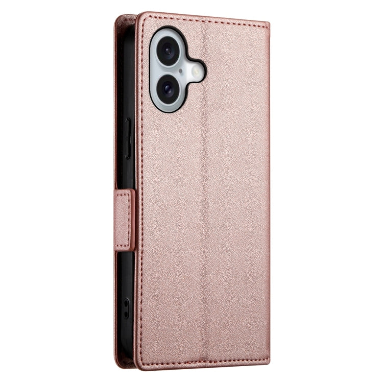 For iPhone 16 Side Buckle Magnetic Frosted Leather Phone Case(Rose Gold)