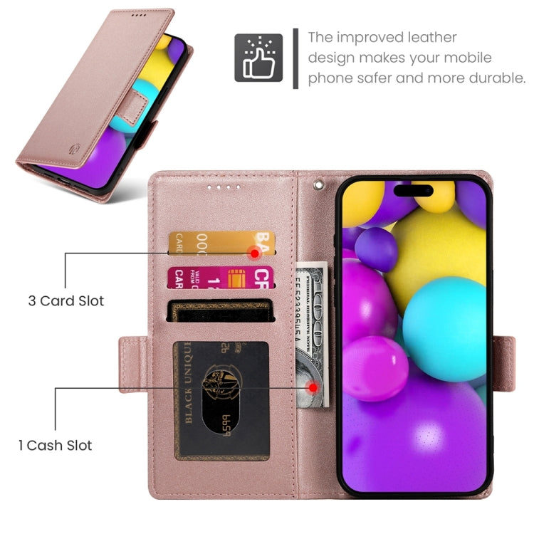 For iPhone 16 Side Buckle Magnetic Frosted Leather Phone Case(Rose Gold)