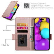 For iPhone 16 Side Buckle Magnetic Frosted Leather Phone Case(Rose Gold)
