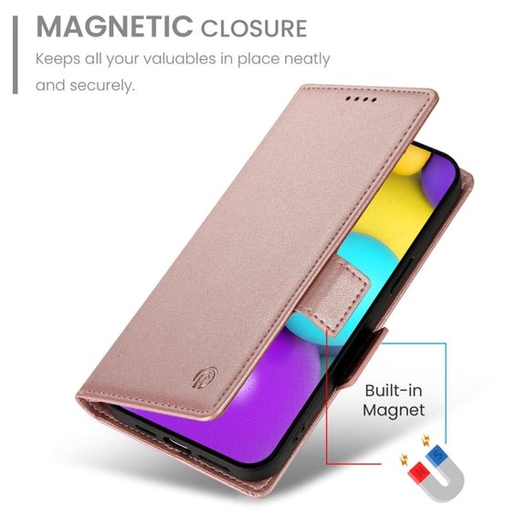 For iPhone 16 Side Buckle Magnetic Frosted Leather Phone Case(Rose Gold)