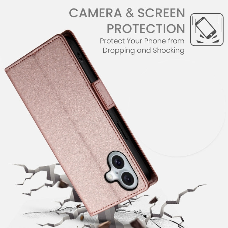 For iPhone 16 Side Buckle Magnetic Frosted Leather Phone Case(Rose Gold)