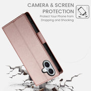 For iPhone 16 Side Buckle Magnetic Frosted Leather Phone Case(Rose Gold)