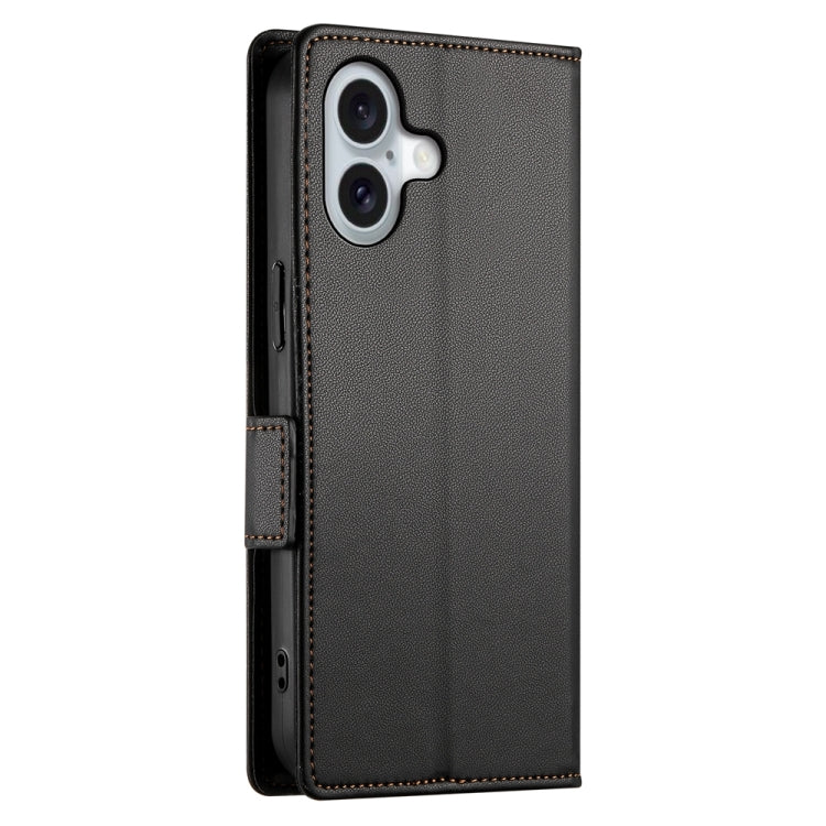 For iPhone 16 Side Buckle Magnetic Frosted Leather Phone Case(Black)