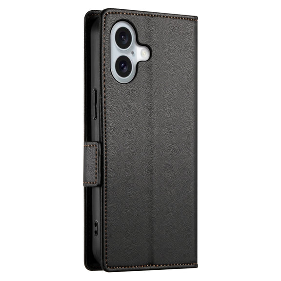 For iPhone 16 Side Buckle Magnetic Frosted Leather Phone Case(Black)