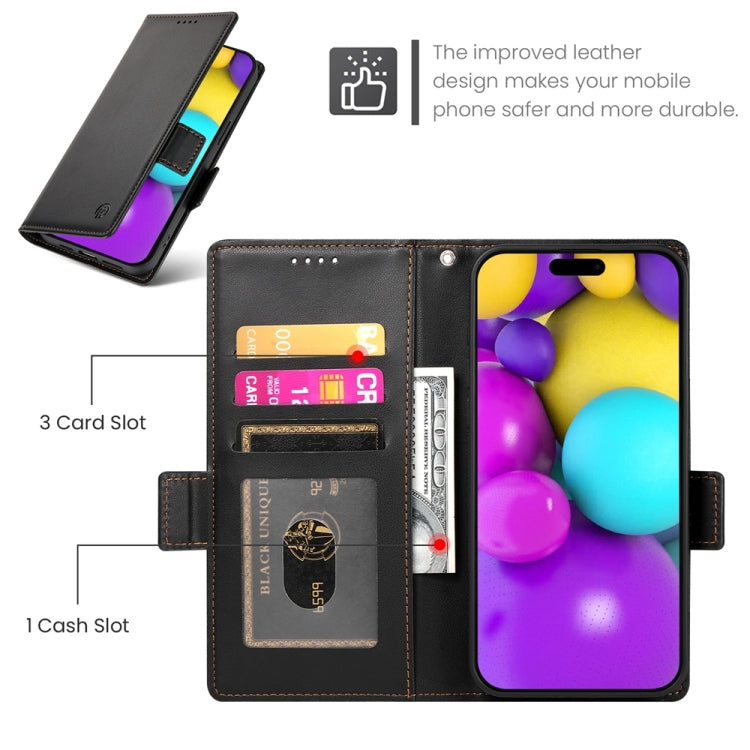 For iPhone 16 Side Buckle Magnetic Frosted Leather Phone Case(Black)