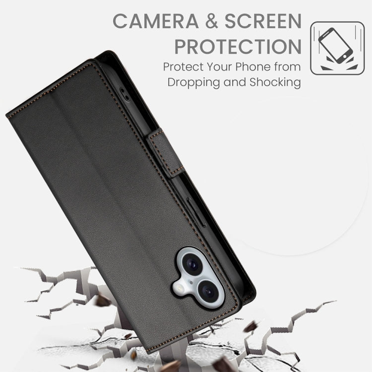 For iPhone 16 Side Buckle Magnetic Frosted Leather Phone Case(Black)