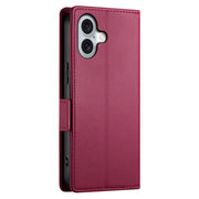 For iPhone 16 Side Buckle Magnetic Frosted Leather Phone Case(Wine Red)