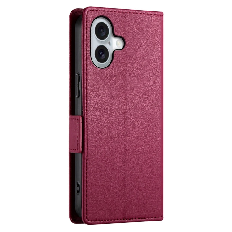 For iPhone 16 Side Buckle Magnetic Frosted Leather Phone Case(Wine Red)