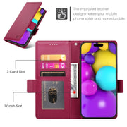 For iPhone 16 Side Buckle Magnetic Frosted Leather Phone Case(Wine Red)