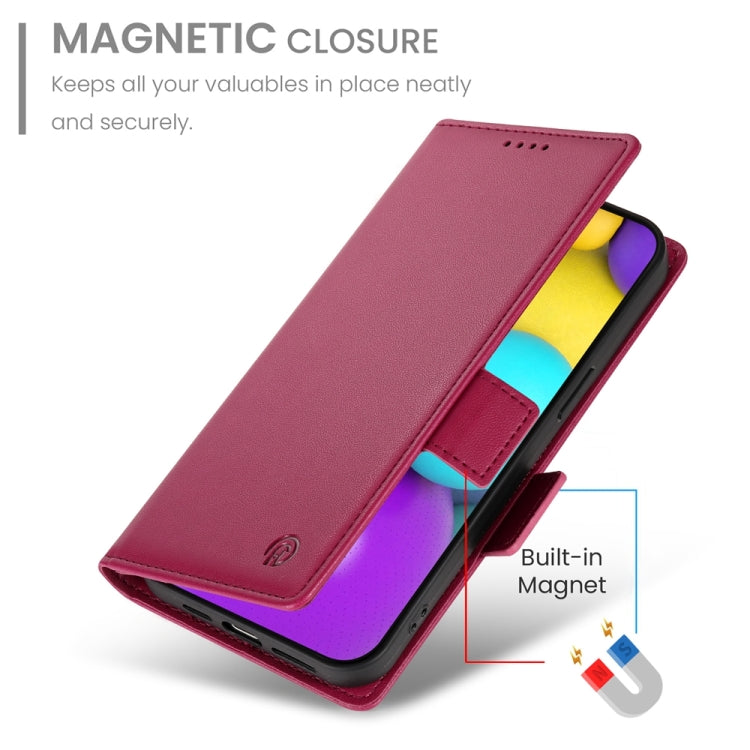 For iPhone 16 Side Buckle Magnetic Frosted Leather Phone Case(Wine Red)