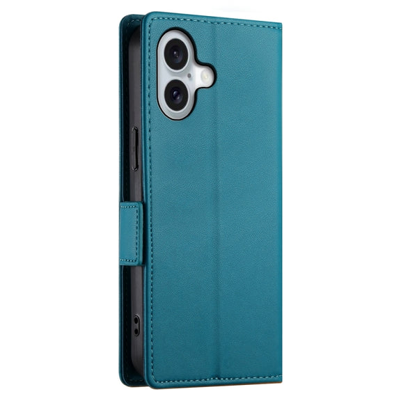 For iPhone 16 Side Buckle Magnetic Frosted Leather Phone Case(Blue)