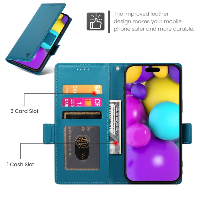For iPhone 16 Side Buckle Magnetic Frosted Leather Phone Case(Blue)