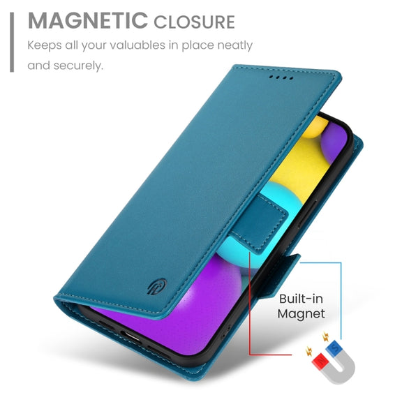 For iPhone 16 Side Buckle Magnetic Frosted Leather Phone Case(Blue)