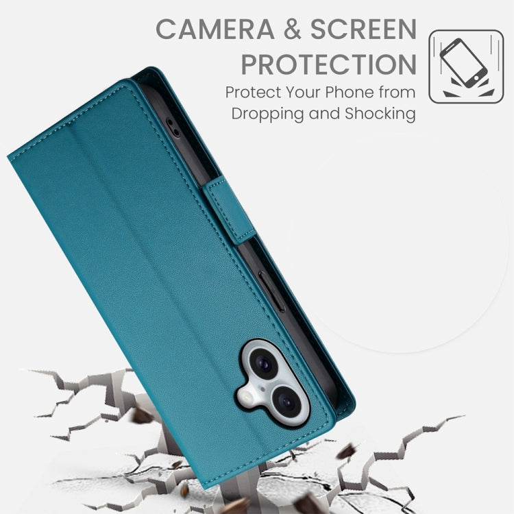 For iPhone 16 Side Buckle Magnetic Frosted Leather Phone Case(Blue)