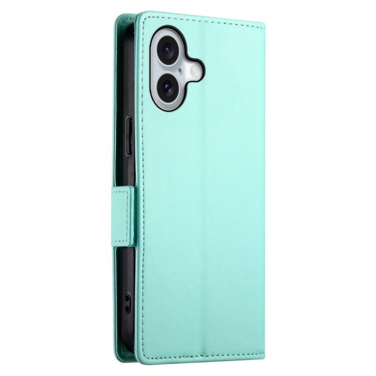 For iPhone 16 Side Buckle Magnetic Frosted Leather Phone Case(Mint Green)