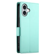 For iPhone 16 Side Buckle Magnetic Frosted Leather Phone Case(Mint Green)