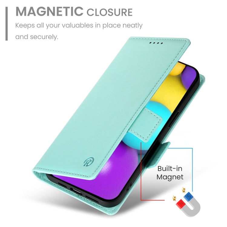 For iPhone 16 Side Buckle Magnetic Frosted Leather Phone Case(Mint Green)