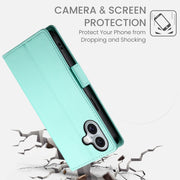 For iPhone 16 Side Buckle Magnetic Frosted Leather Phone Case(Mint Green)